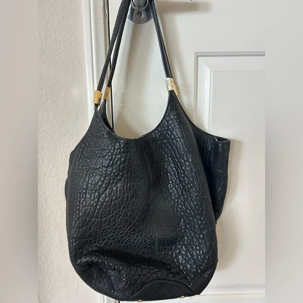 Elizabeth & James Black Textured Leather Shoulder Bag